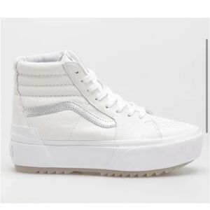 New Vans SK8-Hi Stacked platform White Leather Shoes Size 7.5 Woman’s Unisex